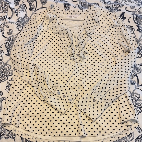 cleo Tops - Cleo Cream and Black Polka Dot Blouse